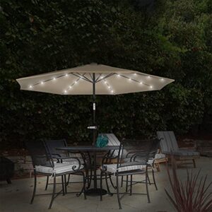 Pure Garden 50-LG1175 Patio Umbrella – 10 Foot Pool and Deck Shade with Solar Powered LED Lights Crank Tilt and Fade Resistant, UV Protection Canopy (Sand), feet