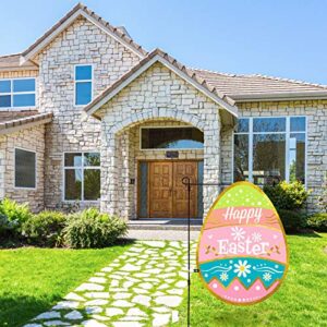 Whaline Happy Easter Garden Flag Colorful Easter Egg Shaped Yard Flag with Rubber Stopper and Windproof Clip Double-Sided Waterproof Spring Holiday Outdoor Burlap Fabric Flag for Patio Lawn