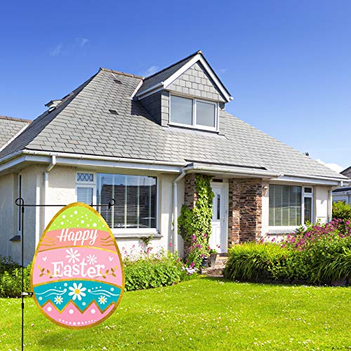 Whaline Happy Easter Garden Flag Colorful Easter Egg Shaped Yard Flag with Rubber Stopper and Windproof Clip Double-Sided Waterproof Spring Holiday Outdoor Burlap Fabric Flag for Patio Lawn