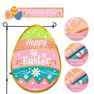 Whaline Happy Easter Garden Flag Colorful Easter Egg Shaped Yard Flag with Rubber Stopper and Windproof Clip Double-Sided Waterproof Spring Holiday Outdoor Burlap Fabric Flag for Patio Lawn