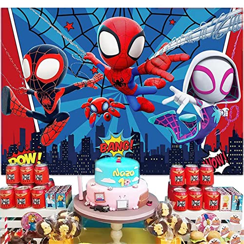 Spidey and His Amazing Friends Backdrop, Spiderman Hero Background for Kids Birthday Party Decoration, 5 x 3 ft Superhero and His Amazing Friends Photography Banner for Baby Shower (Spidey Backdrop)