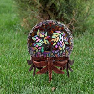 Lily's Home Metal Gazing Ball Stand for 10 or 12 inch Metal and Glass Garden Gazing Globes. 5.5" Tall (Dragonfly)