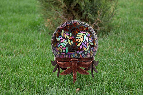 Lily's Home Metal Gazing Ball Stand for 10 or 12 inch Metal and Glass Garden Gazing Globes. 5.5" Tall (Dragonfly)