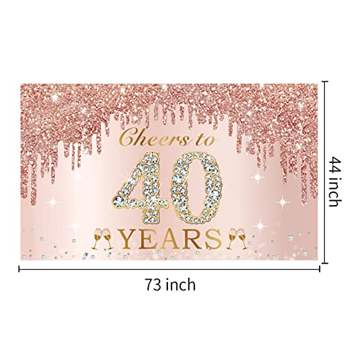 Large Cheers to 40 Years Birthday Decorations for Women, Pink Rose Gold Happy 40th Birthday Banner Backdrop Party Supplies, Forty Birthday Poster Background Sign Decor