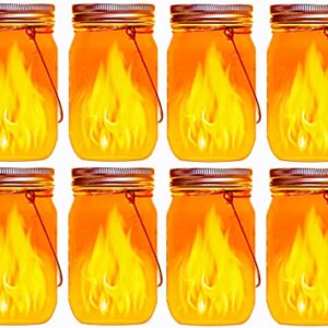 Hanging Solar Flame Torch Lights,8 Pack Flickering Flame Mason Jar Lights for Outdoor Patio Party Garden Wedding Decor Solar Lantern Lights(Mason Jars/Handles Included)