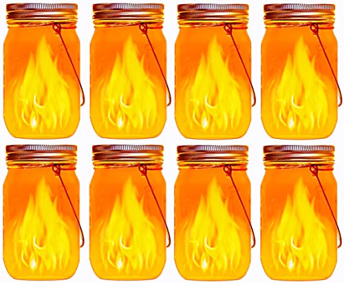 Hanging Solar Flame Torch Lights,8 Pack Flickering Flame Mason Jar Lights for Outdoor Patio Party Garden Wedding Decor Solar Lantern Lights(Mason Jars/Handles Included)