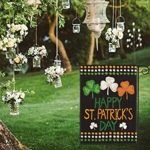 AVOIN colorlife Happy St Patricks Day Garden Flag 12x18 Inch Double Sided, Shamrock Lucky Clover Holiday Yard Outdoor Flag