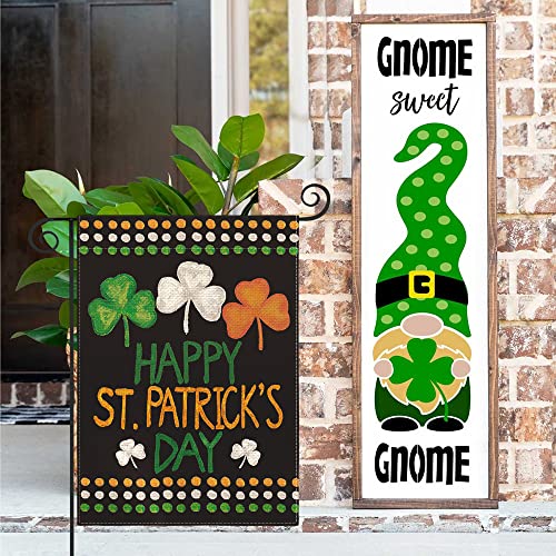AVOIN colorlife Happy St Patricks Day Garden Flag 12x18 Inch Double Sided, Shamrock Lucky Clover Holiday Yard Outdoor Flag