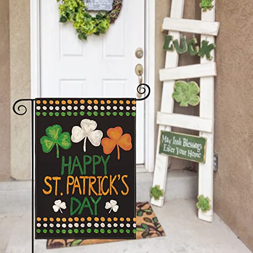 AVOIN colorlife Happy St Patricks Day Garden Flag 12x18 Inch Double Sided, Shamrock Lucky Clover Holiday Yard Outdoor Flag