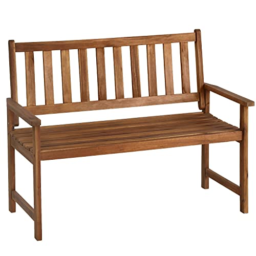 Yewuli Patio Bench Park Garden Bench Acacia Wood Outdoor Bench with Armrests, 350Lbs Weight Capacity Wooden Furniture Front Porch Chair Bench for Pool Beach Backyard Balcony Porch Deck