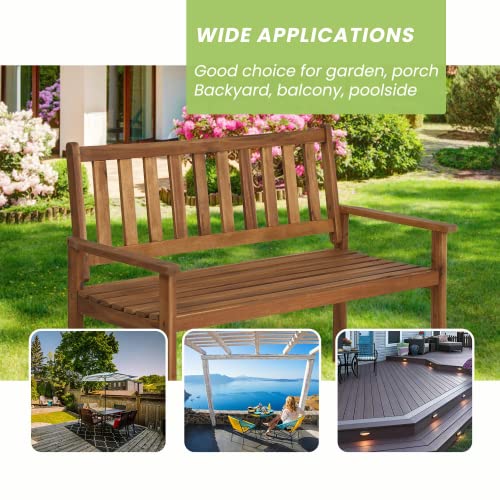 Yewuli Patio Bench Park Garden Bench Acacia Wood Outdoor Bench with Armrests, 350Lbs Weight Capacity Wooden Furniture Front Porch Chair Bench for Pool Beach Backyard Balcony Porch Deck