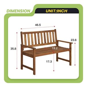 Yewuli Patio Bench Park Garden Bench Acacia Wood Outdoor Bench with Armrests, 350Lbs Weight Capacity Wooden Furniture Front Porch Chair Bench for Pool Beach Backyard Balcony Porch Deck