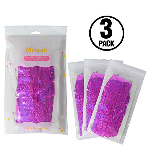 Foil Fringe Curtains Party Decorations - Melsan 3 Pack 3.2 x 8.2 ft Tinsel Curtain Party Photo Backdrop for Birthday Party Baby Shower or Graduation Decorations Rose Red