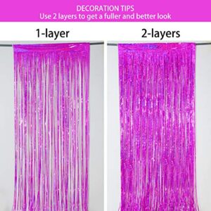 Foil Fringe Curtains Party Decorations - Melsan 3 Pack 3.2 x 8.2 ft Tinsel Curtain Party Photo Backdrop for Birthday Party Baby Shower or Graduation Decorations Rose Red