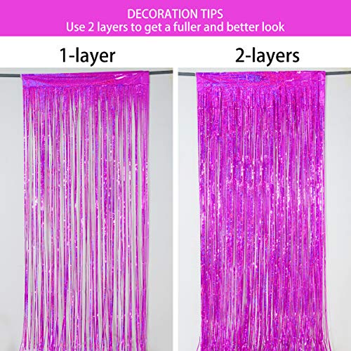 Foil Fringe Curtains Party Decorations - Melsan 3 Pack 3.2 x 8.2 ft Tinsel Curtain Party Photo Backdrop for Birthday Party Baby Shower or Graduation Decorations Rose Red