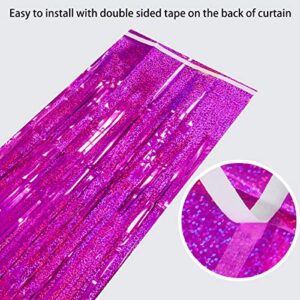 Foil Fringe Curtains Party Decorations - Melsan 3 Pack 3.2 x 8.2 ft Tinsel Curtain Party Photo Backdrop for Birthday Party Baby Shower or Graduation Decorations Rose Red