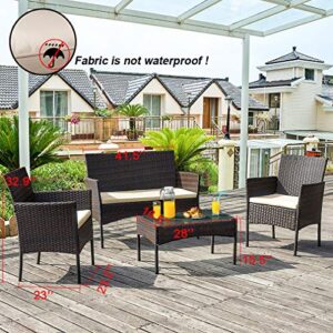 Patio Furniture Set 4 Piece Outdoor Wicker Sofas Rattan Chair Wicker Conversation Set Coffee Table Bistro Sets for Pool Backyard Lawn (Brown)