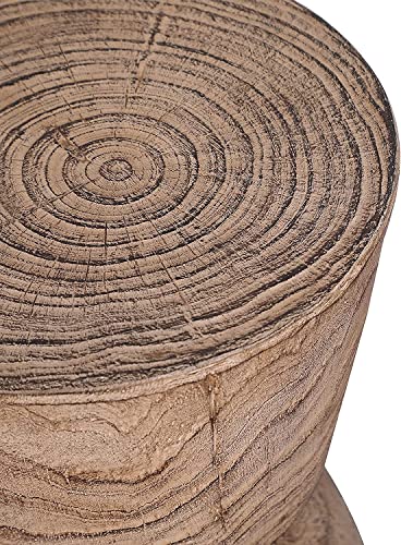 Yangming 14.6 Inch Weather Resistant Concrete, Small Round End Lightweight Side Table for Outdoor Indoor Patio Yard Balcony Garden, Brown