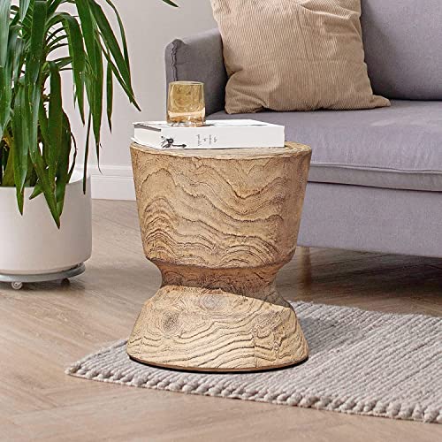 Yangming 14.6 Inch Weather Resistant Concrete, Small Round End Lightweight Side Table for Outdoor Indoor Patio Yard Balcony Garden, Brown