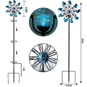 Glintoper Solar Wind Spinner, Outdoor Metal Stake Yard Spinners, Jewel Cup Garden Wind Catcher Windmill for Mom, Color Changing Glass Ball, Mothers Day Ideal Gifts, Dual Direction for Patio Lawn Yard