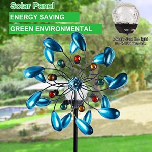 Glintoper Solar Wind Spinner, Outdoor Metal Stake Yard Spinners, Jewel Cup Garden Wind Catcher Windmill for Mom, Color Changing Glass Ball, Mothers Day Ideal Gifts, Dual Direction for Patio Lawn Yard