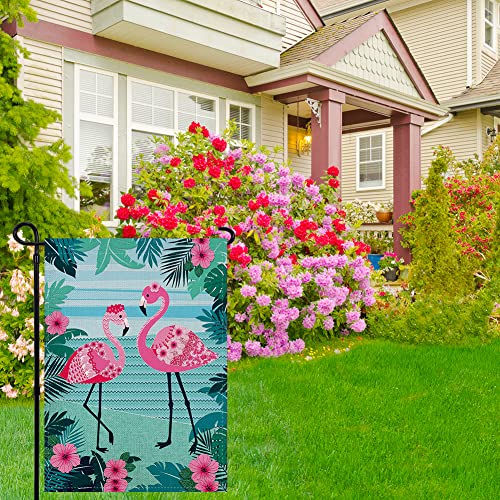 Summer Garden Flag Flamingo Welcome 12.5 x 18 Inch Vertical Double Sided Yard Outdoor Decoration