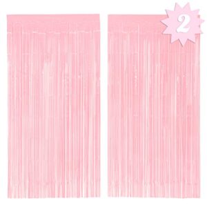 xo, fetti party decorations matte pastel pink fringe foil curtain – set of 2 | bachelorette, bridal shower, backdrop, wedding, birthday, photo booth