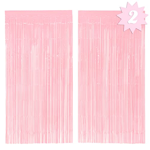 xo, Fetti Party Decorations Matte Pastel Pink Fringe Foil Curtain - Set of 2 | Bachelorette, Bridal Shower, Backdrop, Wedding, Birthday, Photo Booth