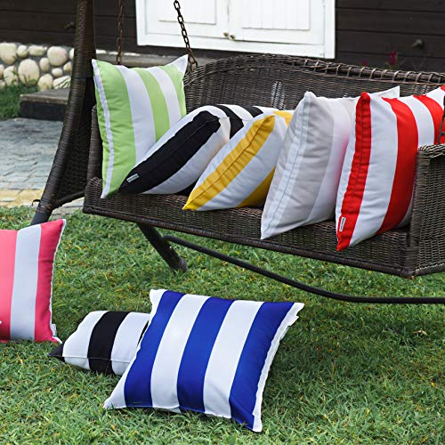 Western Home Pack of 2 Christmas Decorative Outdoor Solid Waterproof Striped Throw Pillow Covers Polyester Linen Garden Farmhouse Cushion Cases for Patio Tent Balcony Couch Sofa 18x18 inch Red