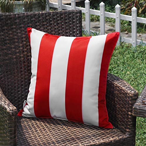 Western Home Pack of 2 Christmas Decorative Outdoor Solid Waterproof Striped Throw Pillow Covers Polyester Linen Garden Farmhouse Cushion Cases for Patio Tent Balcony Couch Sofa 18x18 inch Red