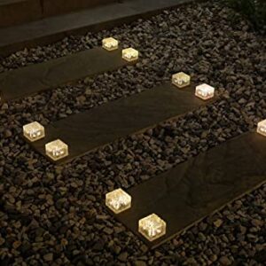 Solar Brick Lights, Glass Brick Lights, ice Brick Lights, Scene Lights, Garden Street Lights with switches, Suitable for Outdoor Path Atmosphere Lights in Gardens and courtyards(4pcs)（Big Warm White）