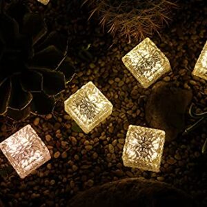 Solar Brick Lights, Glass Brick Lights, ice Brick Lights, Scene Lights, Garden Street Lights with switches, Suitable for Outdoor Path Atmosphere Lights in Gardens and courtyards(4pcs)（Big Warm White）