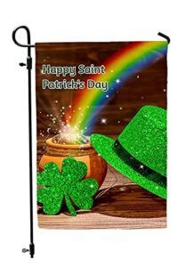 st patricks day garden flag – pot of gold leprechaun flag – 12 x 18 double sided irish garden flags – shamrock saint patricks day rainbow flag by jolly jon