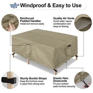 OutdoorLines Outdoor Waterproof Patio Table Furniture Set Covers - Rectangle Couch Sectional Cover Outside Weatherproof Patio Furniture Covering for Deck, Lawn and Backyard 74"L x 47"W x 28"H, Camel