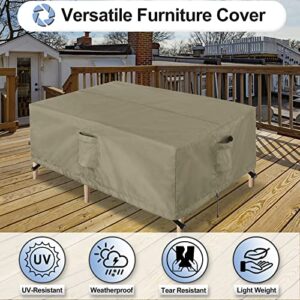 OutdoorLines Outdoor Waterproof Patio Table Furniture Set Covers - Rectangle Couch Sectional Cover Outside Weatherproof Patio Furniture Covering for Deck, Lawn and Backyard 74"L x 47"W x 28"H, Camel