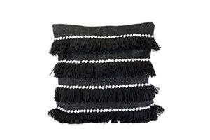 foreside home & garden fipl09795 black decorative striped woven 18×18 outdoor throw pillow with hand tied fringe