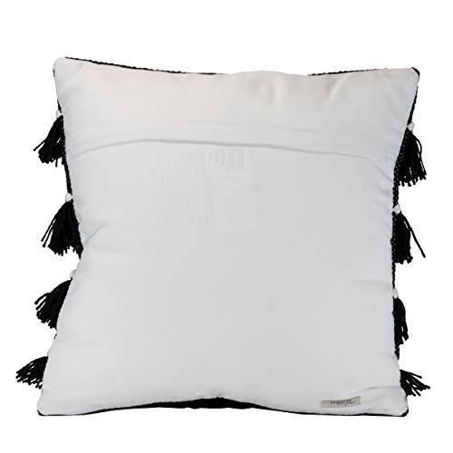 Foreside Home & Garden FIPL09795 Black Decorative Striped Woven 18x18 Outdoor Throw Pillow with Hand Tied Fringe