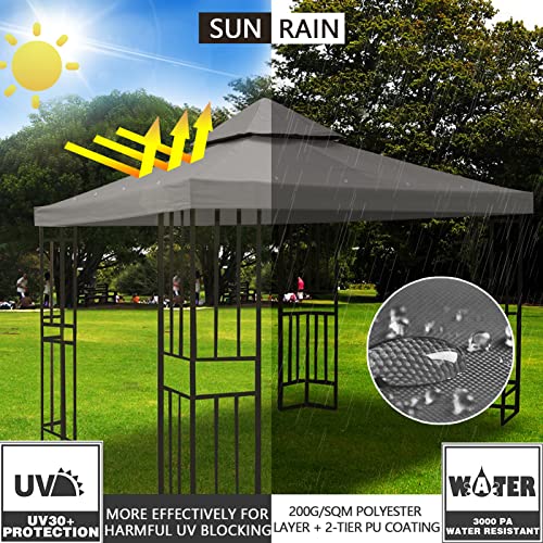 8'x8' Canopy Replacement top for 2 Tier Gazebo Canopy Replacement Cover UV30 for Outdoor Patio Garden Yard (Gray)