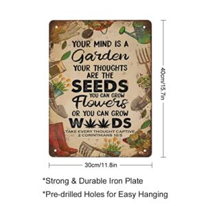 Elerwall Vintage Thick Metal Tin Sign,Your Mind is A Garden Your are The Seeds Gardening Tin Sign,Gardening Vintage Garden Tin Sign, Yard Garden Farm Wall Decor,Size 8x12