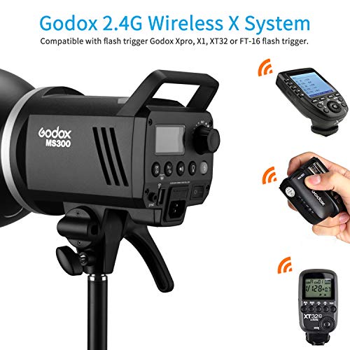 Godox MS300 Compact 300W Studio Flash,Small and Portable 2.4G Wireless X System GN58 5600K Monolight with Bowens Mount 150W Modeling Lamp, 0.1-1.3s Recycle Time Outstanding Output Stability