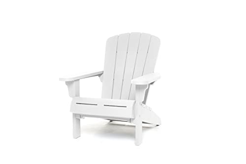 Keter Teton Adirondack Weather Resistant Furniture for Entertaining by The Pool, Patio and Fire Pit, Easy Assembly Outdoor Seating, Weatherwood, White