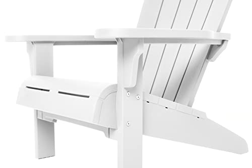 Keter Teton Adirondack Weather Resistant Furniture for Entertaining by The Pool, Patio and Fire Pit, Easy Assembly Outdoor Seating, Weatherwood, White