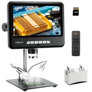 TOMLOV DM402 Pro 2K Digital Microscope 1200x, 10.1" 24MP HDMI Coin Microscope with Screen, Bottom Transmitted Light, LCD Digital Soldering Microscope, 10" Stand, PC/TV Compatible, 32GB