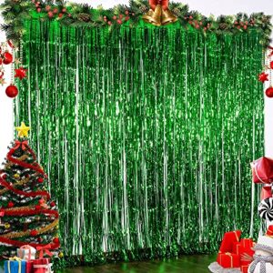 Dazzle Bright 2 Pack Backdrop Curtain, 3FT x 8FT Metallic Tinsel Foil Fringe Curtains Photo Booth Background for Baby Shower Party Birthday Wedding Engagement Bridal Shower Decorations, Green