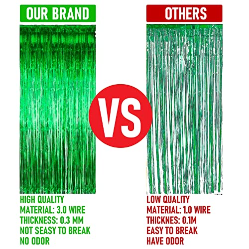 Dazzle Bright 2 Pack Backdrop Curtain, 3FT x 8FT Metallic Tinsel Foil Fringe Curtains Photo Booth Background for Baby Shower Party Birthday Wedding Engagement Bridal Shower Decorations, Green