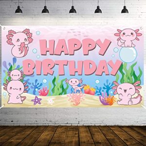 k1tpde xtralarge axolotl birthday party backdrop banner for kids, axolotl happy birthday party backdrop for girls, party decor photography background, birthday party background, axolotl party supplies