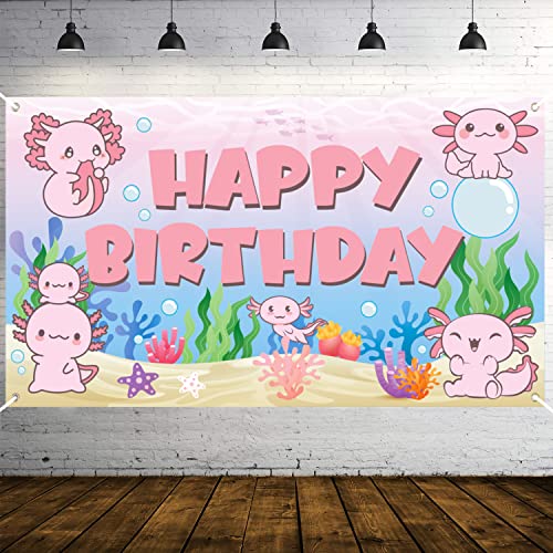 K1tpde XtraLarge Axolotl Birthday Party Backdrop Banner for Kids, Axolotl Happy Birthday Party Backdrop for Girls, Party Decor Photography Background, Birthday Party Background, Axolotl Party Supplies