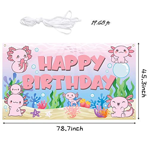 K1tpde XtraLarge Axolotl Birthday Party Backdrop Banner for Kids, Axolotl Happy Birthday Party Backdrop for Girls, Party Decor Photography Background, Birthday Party Background, Axolotl Party Supplies