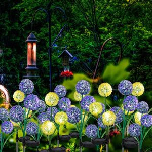 FORUP 2 Pack Solar Garden Stake Lights, Outdoor Solar Lights in Dandelion Flower Design, LED Solar Powered Lights for Patio, Lawn, Garden, Yard Decoration, Yellow & White