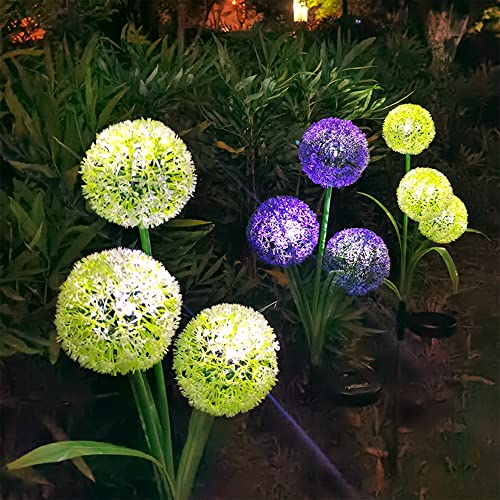 FORUP 2 Pack Solar Garden Stake Lights, Outdoor Solar Lights in Dandelion Flower Design, LED Solar Powered Lights for Patio, Lawn, Garden, Yard Decoration, Yellow & White